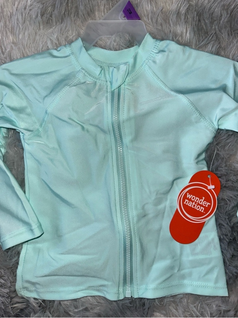 Wonder Nation Light Mint Zip-Front Swim Top UPF 50+ Summer - NWT 12M or 18M